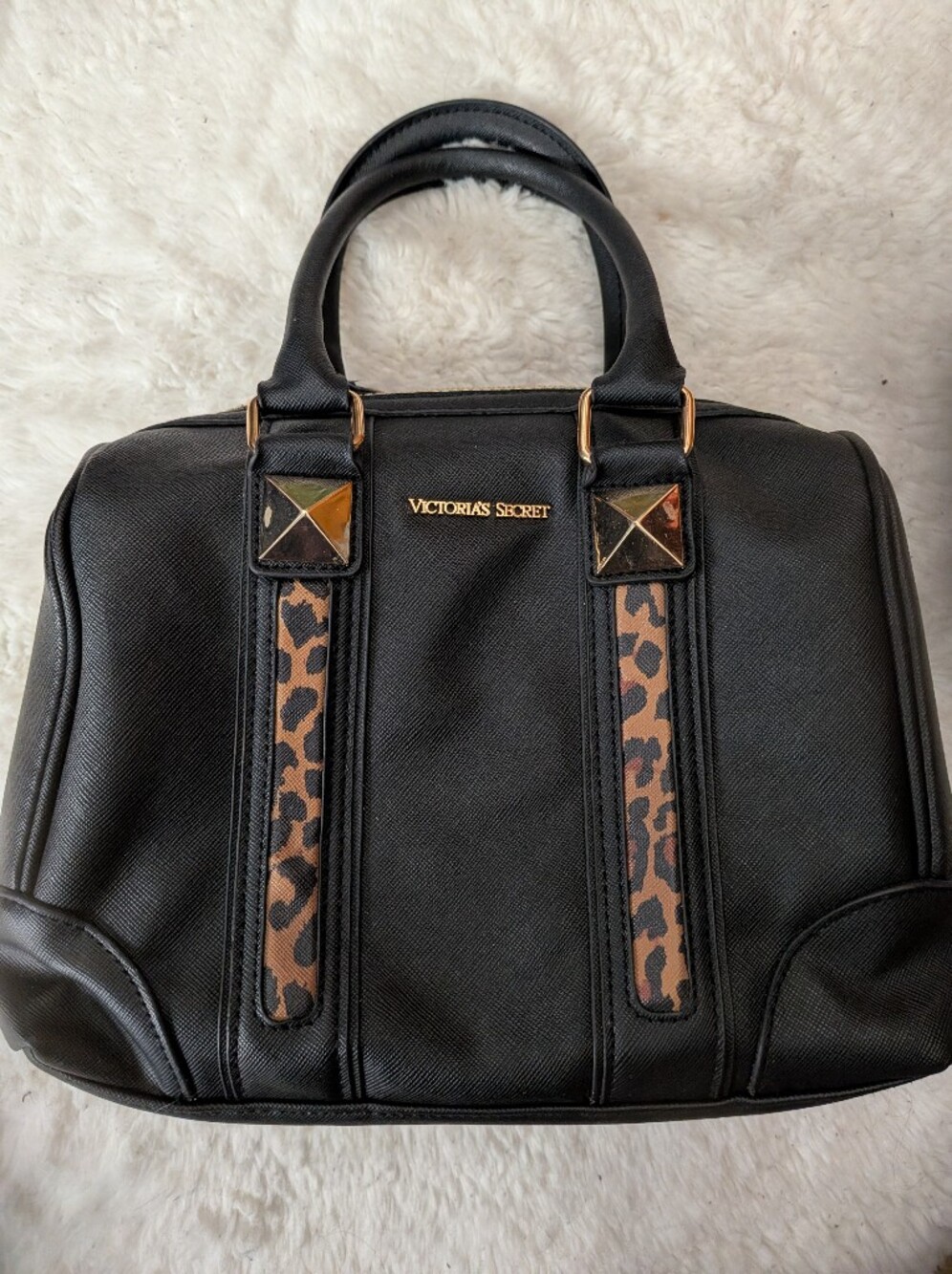 Victoria's Secret Black Tote Bag with Leopard Accents